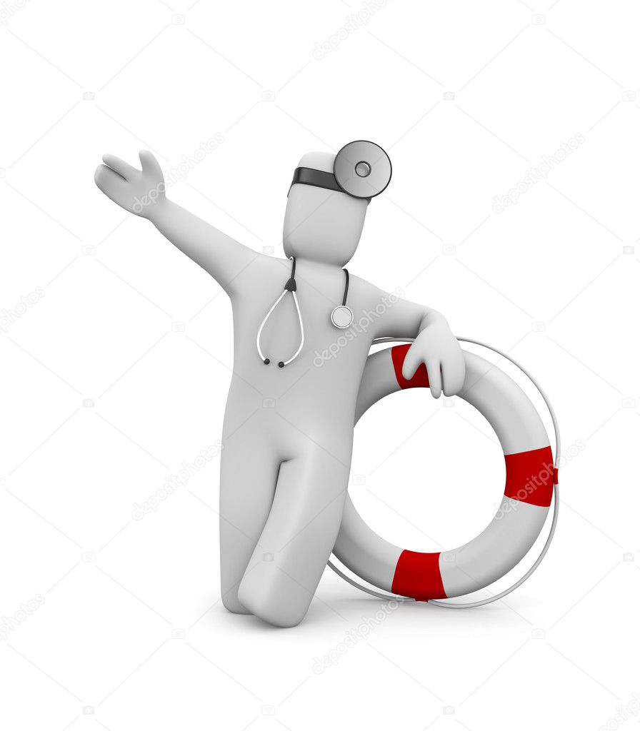 Medic with life buoy. Image contain clipping path