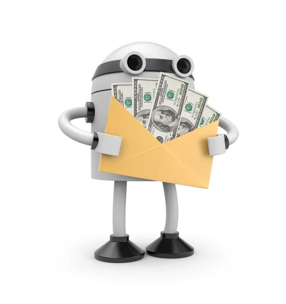 3d robot hold envelope with earnings — Stock Photo, Image