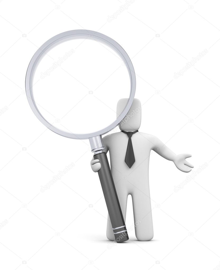 3d businessman with magnify glass (add you graphics on magnify glass)
