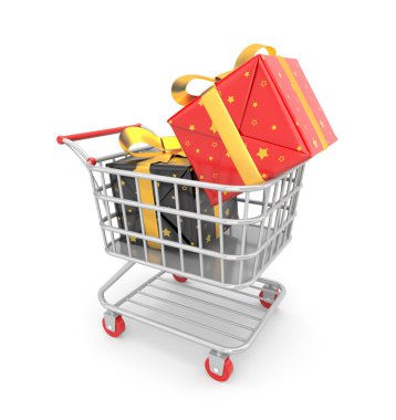 Shopping cart filled by gift clipart