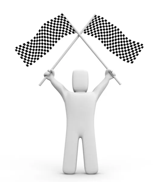 Person and two checker flags — Stock Photo, Image