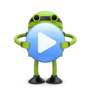 3d Robot with play button clipart