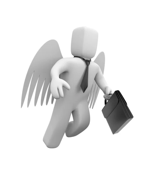 Businessman is flying on wings of angel — Stock Photo, Image