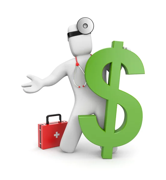 3D läkare med förbandsmaterial och dollar — Stockfoto