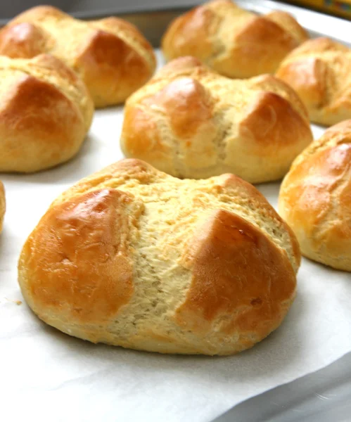 Homemade buns on white paperbu — Stock Photo, Image