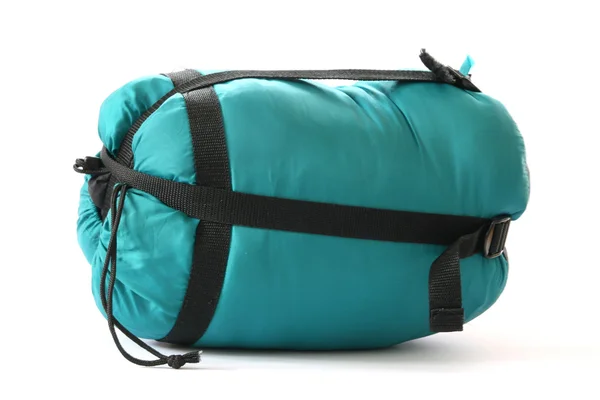 Verpakte slapen-tas op witte achtergrond — Stockfoto