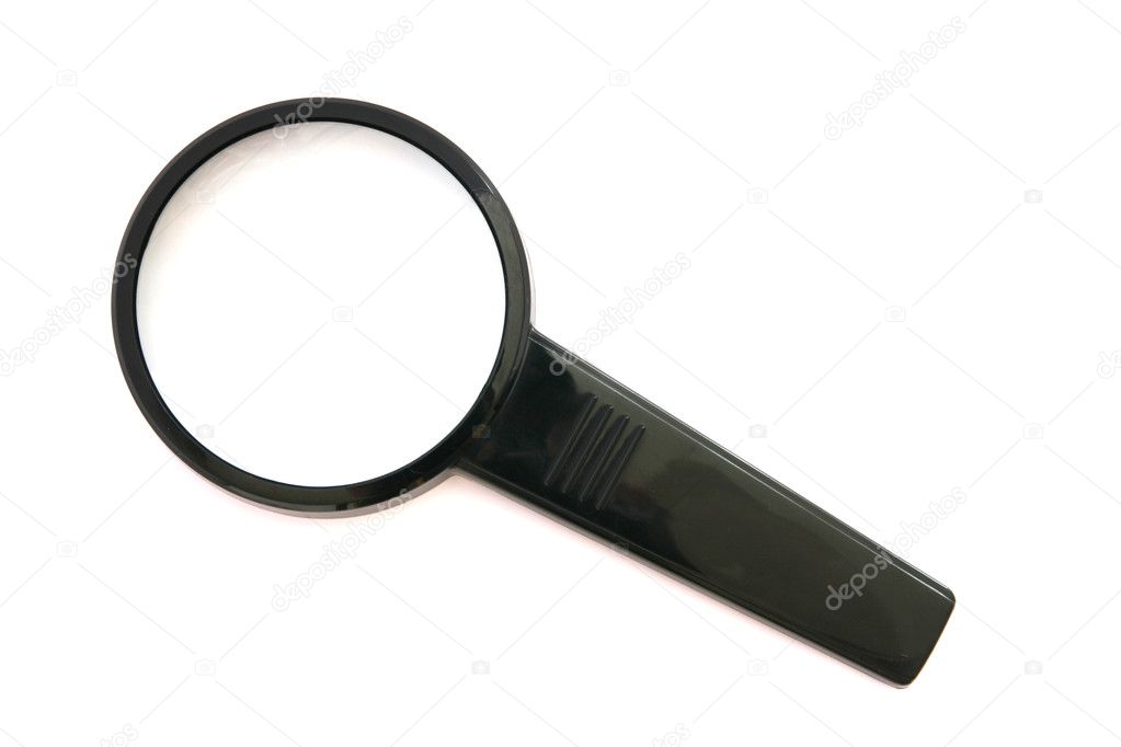 Black loupe magnifying glass on white background