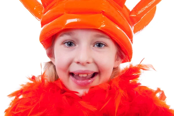 Girl with big orange crown — Stock Photo, Image