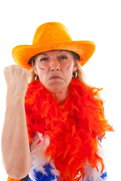 Angry Dutch female soccer suporter — Stock Photo, Image