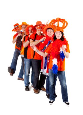 Group of Dutch soccer fans in polonaise clipart