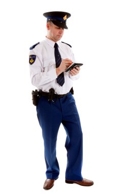 Dutch police officer filling out parking ticket clipart