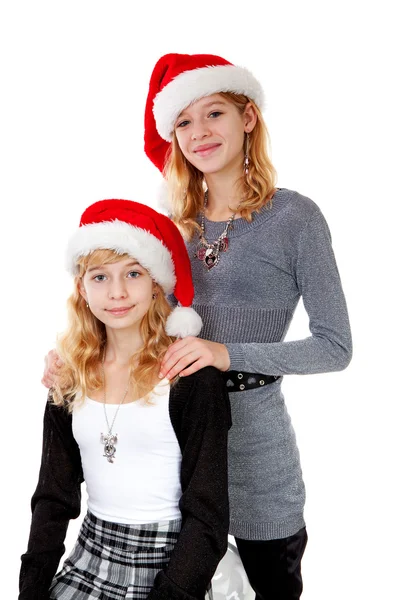 Δύο κορίτσι με καπέλο Χριστούγεννα — Φωτογραφία Αρχείου