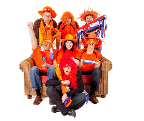Group of Dutch soccer fan watching game — Stock Photo, Image