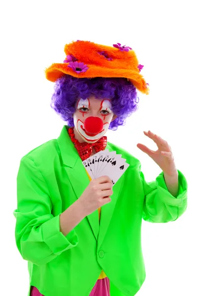 Clown e coniglio magico fuori dal cappello — Foto Stock