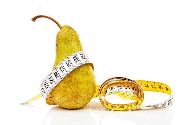 Healthy diet pear with measure tape — Stock Photo, Image