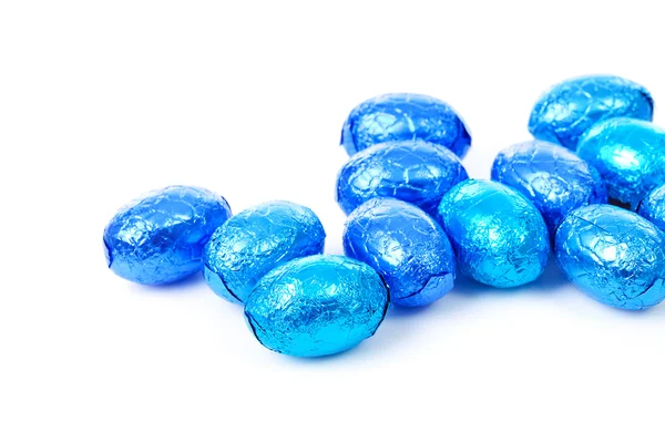 Blue wrapped easter eggs — Stock Photo, Image