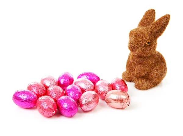 Πάσχα λαγουδάκι και ροζ αυγά — Φωτογραφία Αρχείου