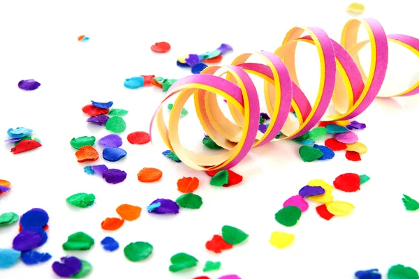 Colorful confetti and party streamer — Stock Photo, Image