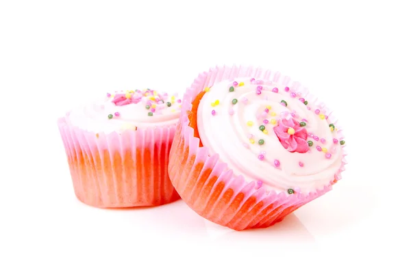 Twee heerlijke roze zoete cupcakes — Stockfoto