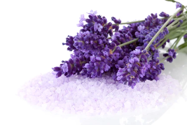 Lavender flowers and bath salt — Stock Photo, Image