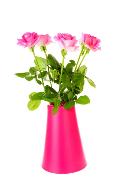 Ramo de rosas en jarrón rosa — Foto de Stock