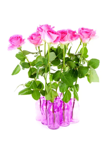 粉红色花瓶中的玫瑰花束 — 图库照片