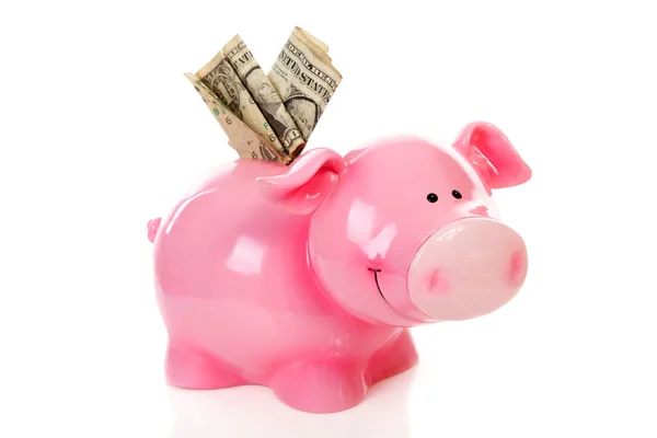 粉红猪存钱罐和元钱 — 图库照片