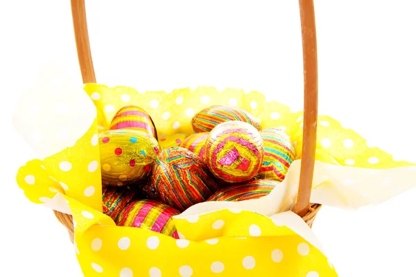 Basket with easter eggs in closeup — Stock Photo, Image