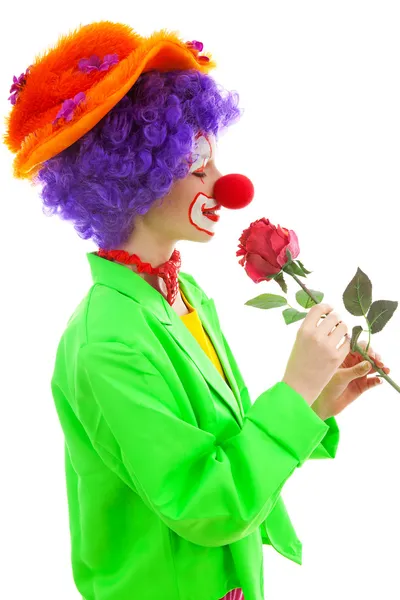 Portrait of child dressed as colorful clown — Stock Photo, Image