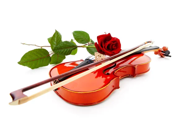 Βιολί και κόκκινο τριαντάφυλλο — Φωτογραφία Αρχείου