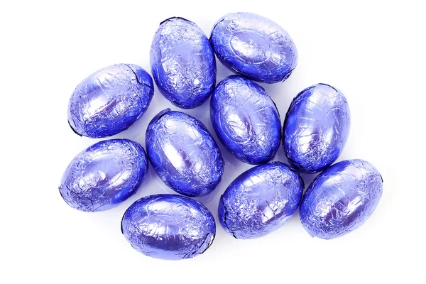 Purple chocolate easter eggs in closeup — Stock Photo, Image