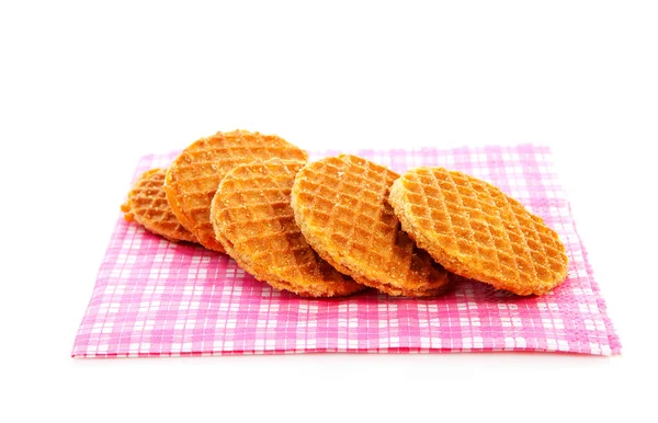 Pile of typical Dutch stroopwafels ( with syrup) on napkin — Stock Photo, Image