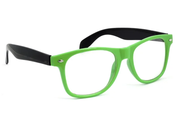 Óculos modernos com reflexão sobre fundo branco — Fotografia de Stock