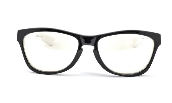 现代眼镜与白色背景的思考 免版税图库照片