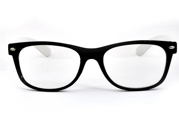 แว่นตาสมัยใหม่ที่มีการสะท้อนแสงบนพื้นหลังสีขาว — ภาพถ่ายสต็อก