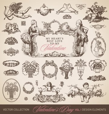 Antique valentines set (vector) clipart