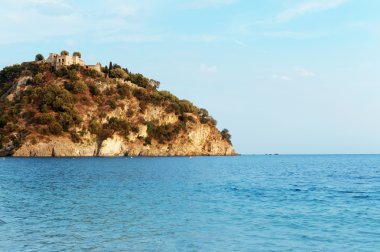 parga, Yunanistan'ın eski kalede havadan görünümü