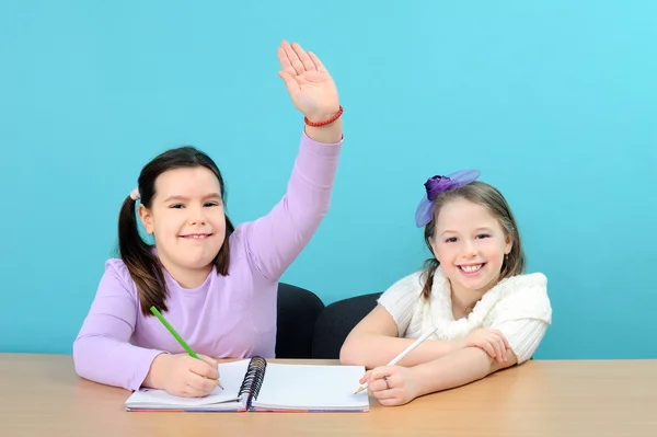 Dos niñas haciendo su trabajo escolar en el aula —  Fotos de Stock