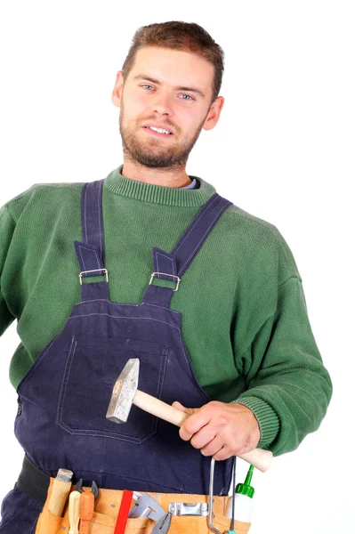 Real handsome carpenter holding hummer — Stock Photo, Image