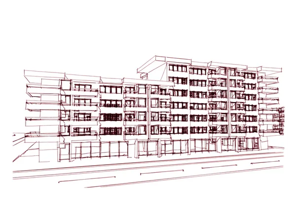 Sketch idea, drawing of residential building — Stock Photo, Image