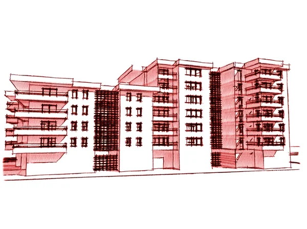 Idea schizzo, disegno di un edificio residenziale — Foto Stock
