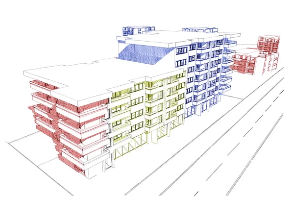 Schets van idee, tekening van residentieel gebouw — Stockfoto