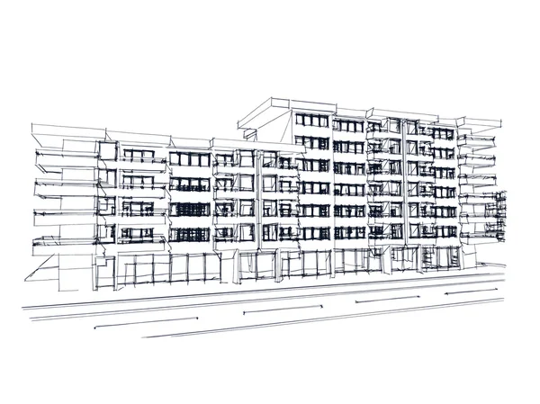 Ideia de esboço, desenho de edifício residencial — Fotografia de Stock