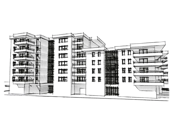 Idea de boceto, dibujo de edificio residencial — Foto de Stock