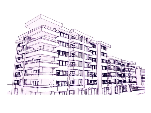 Idea de boceto, dibujo de edificio residencial — Foto de Stock