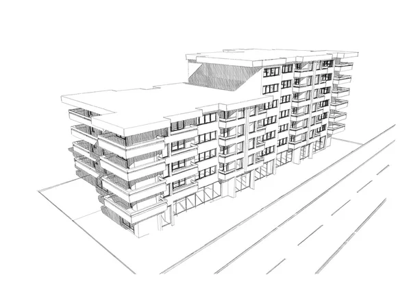 Skizze Idee, Zeichnung des Gebäudes — Stockfoto