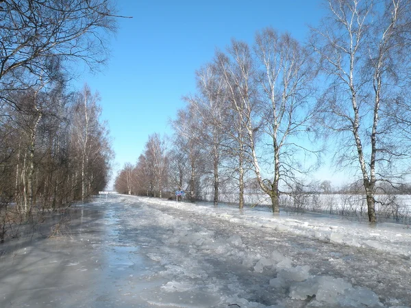 Зимний путь, наводнение — стоковое фото