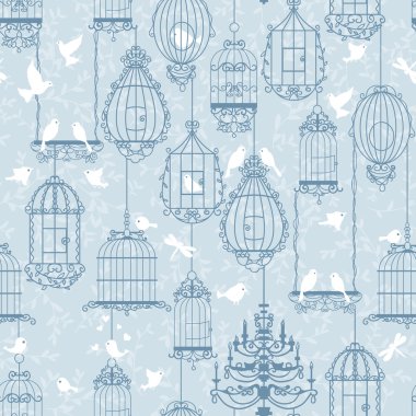 Birds and cages background clipart