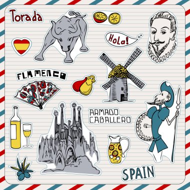 Travel Spain, doodles symbols of Spain. clipart