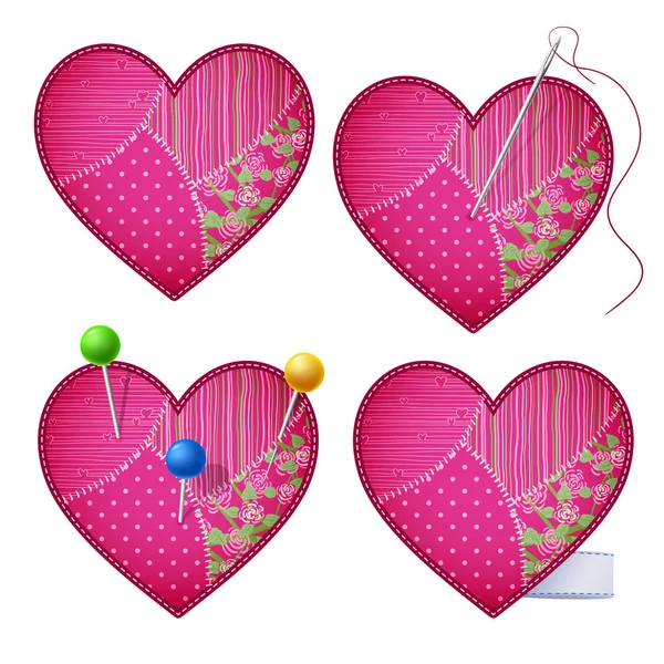 Fabric hearts — Stock Vector